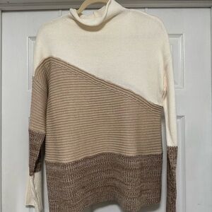 Mystree Cream and Brown Cowl Neck Sweater
